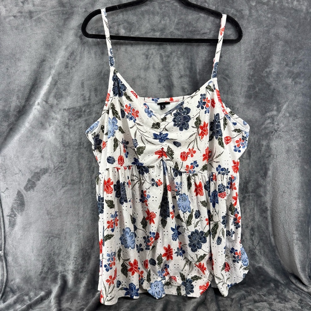 Torrid White Eyelet Spaghetti Strap V Neck Ruched Flowy Floral Tank Top 5 5X